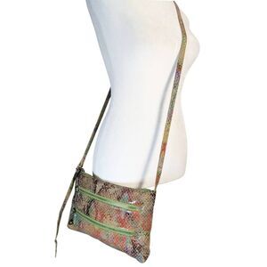 HOBO Mara green rainbow multicolor snakeskin print leather small crossbody bag